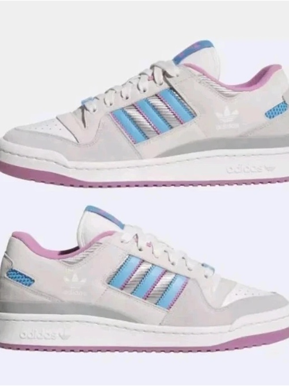 adidas White Sneakers with Blue Stripes and Pink Accents
